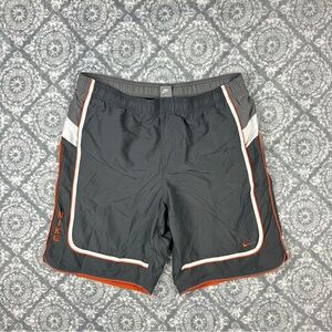 NIKE Swim Trunks Shorts Mens XL Mesh Lined Spell Out Logo Greys Red White VTG
